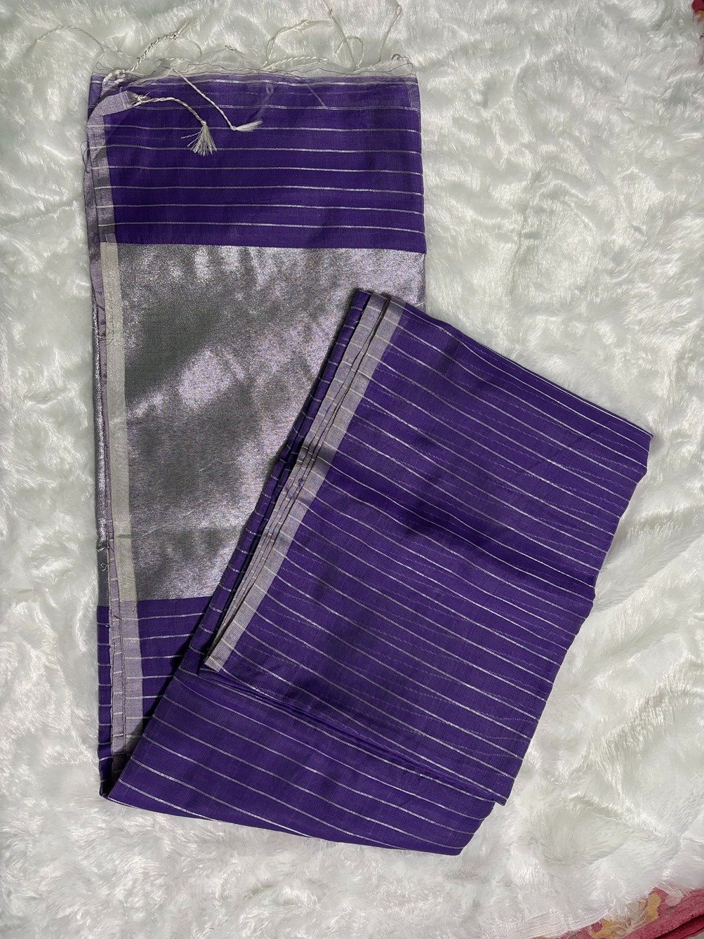 Royal Purple Silver Zari Linen Silk Saree